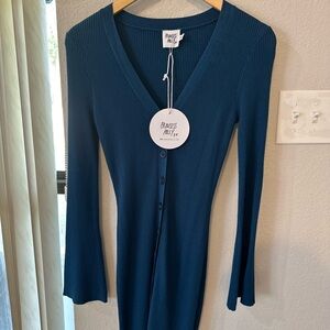 Princess Polly Navy Ribbed V-Neck Dress